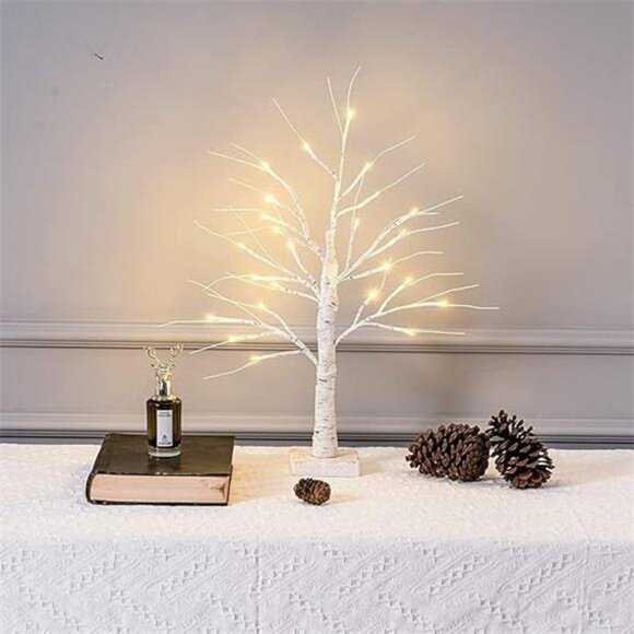 2FT 24LT Led Lighted Birch Tree, 24" White Money Artificial Tree Christmas Decor - Picture 8 of 8